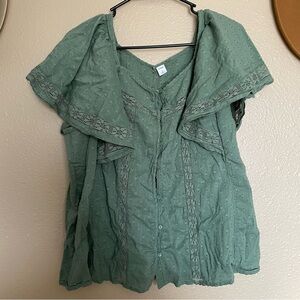 OLD NAVY Women’s Green Button down Ruffled Accent Blouse Top